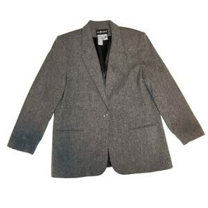Sag Harbor Jacket Womens size 14 Grey Wool Blend Career Blazer One Button